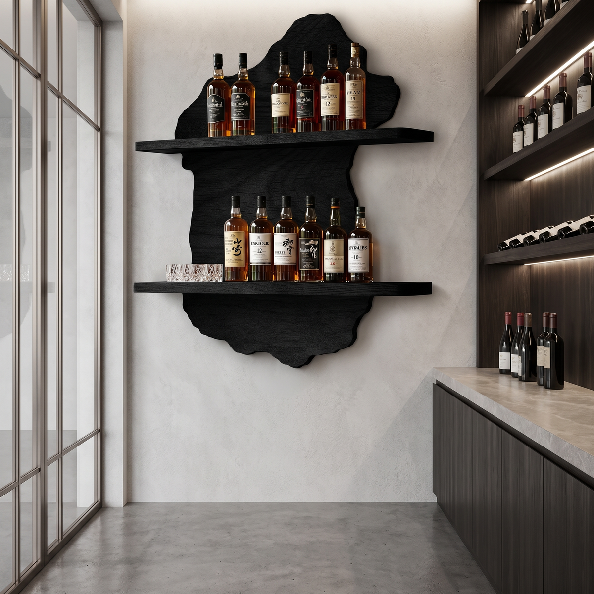 Bramblecrest Live Edge Handcrafted Floating Wine Shelf SPA240318 Black - Timberustic Floating Wine Shelf