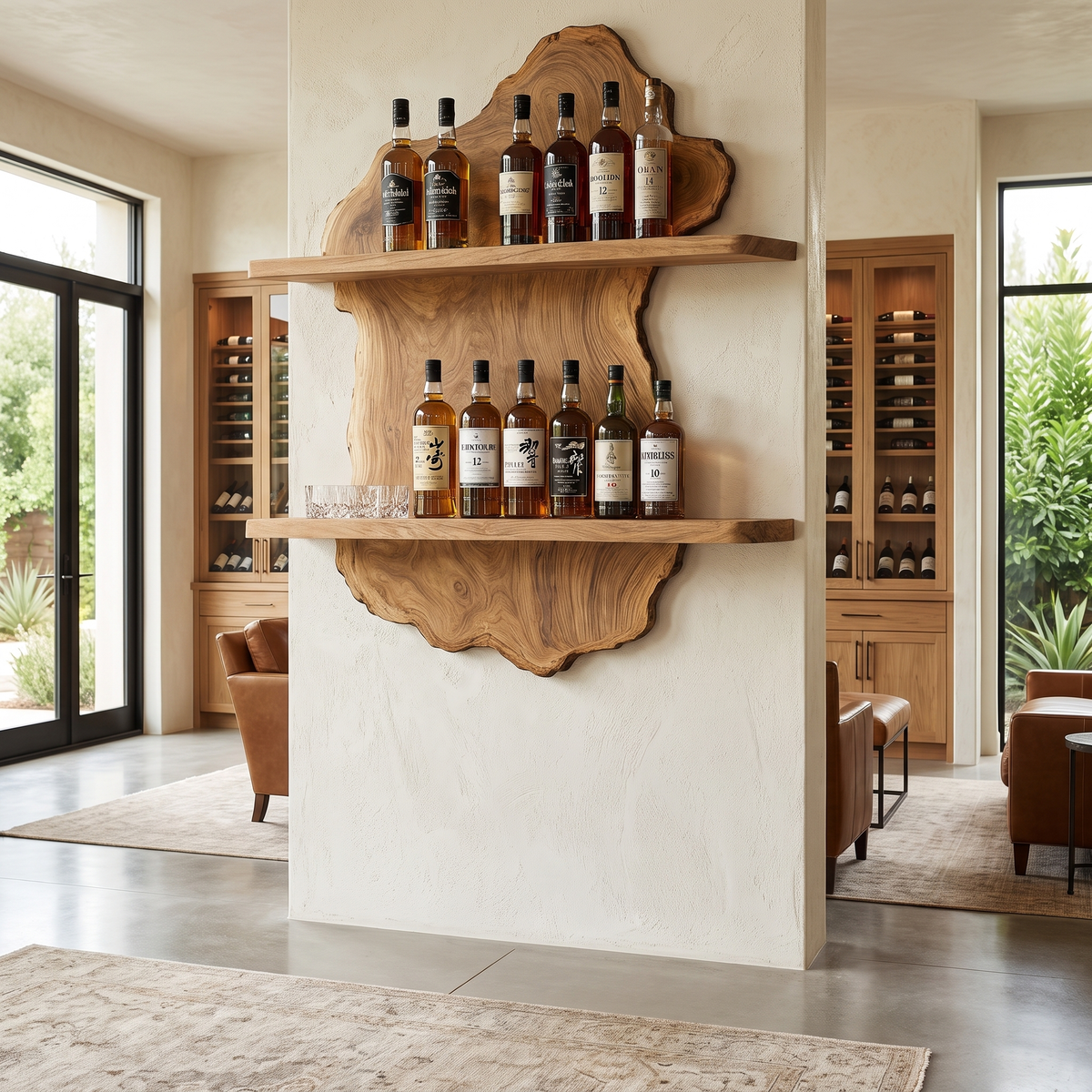 Bramblecrest Live Edge Handcrafted Floating Wine Shelf SPA240318 Natural Oak - Timberustic Floating Wine Shelf