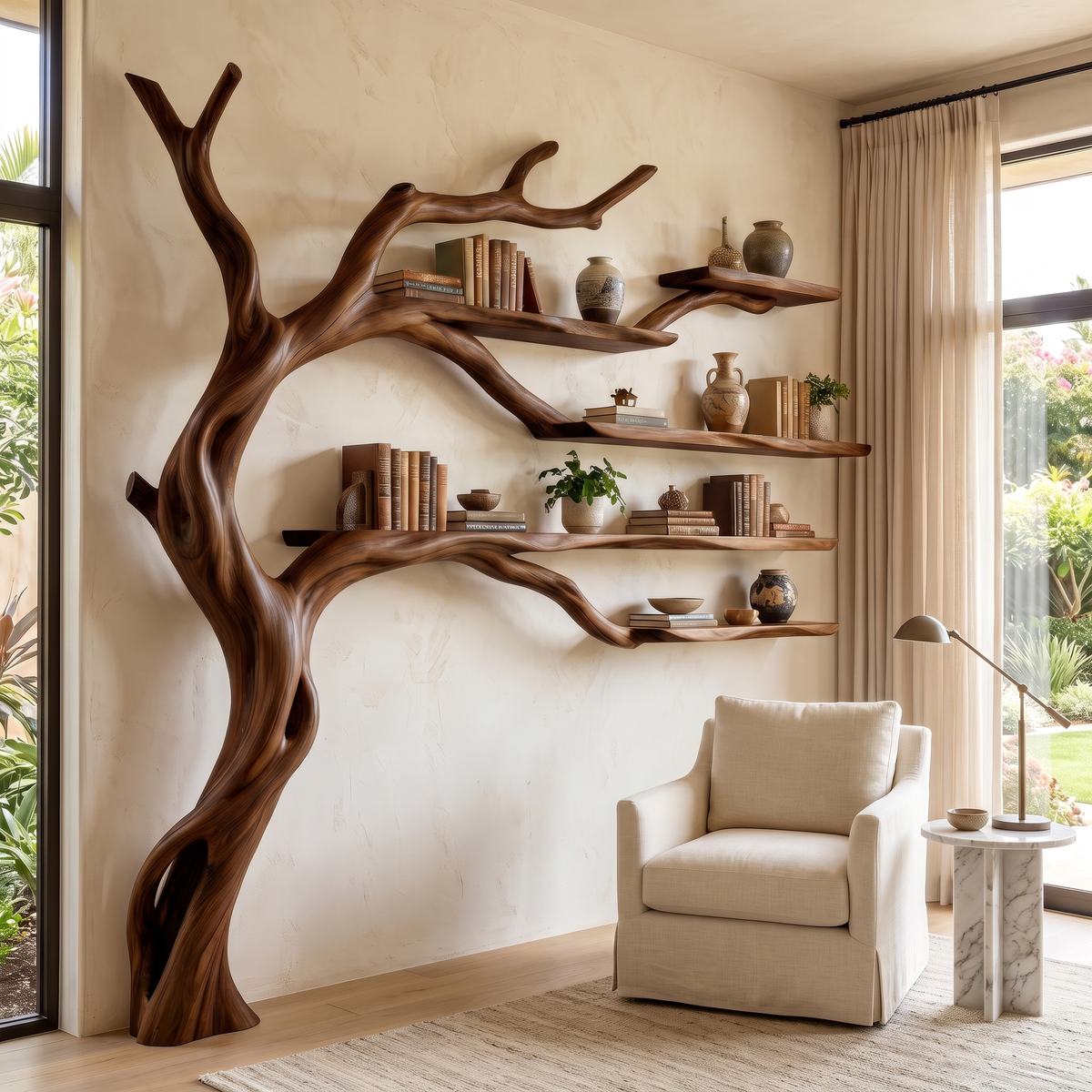 Brambleoak Handcrafted Solid Wood Tree Bookshelf Dark Walnut - Timberustic Tree Bookshelf