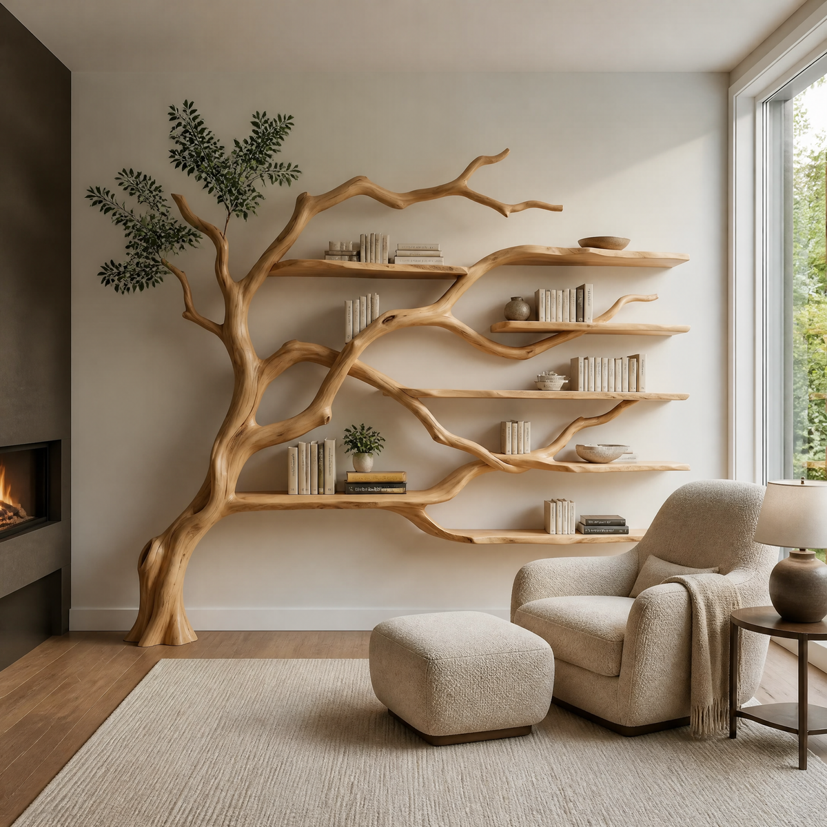 Branchmere Handcrafted Solid Wood Tree Bookshelf Natural Oak - Timberustic Tree Bookshelf