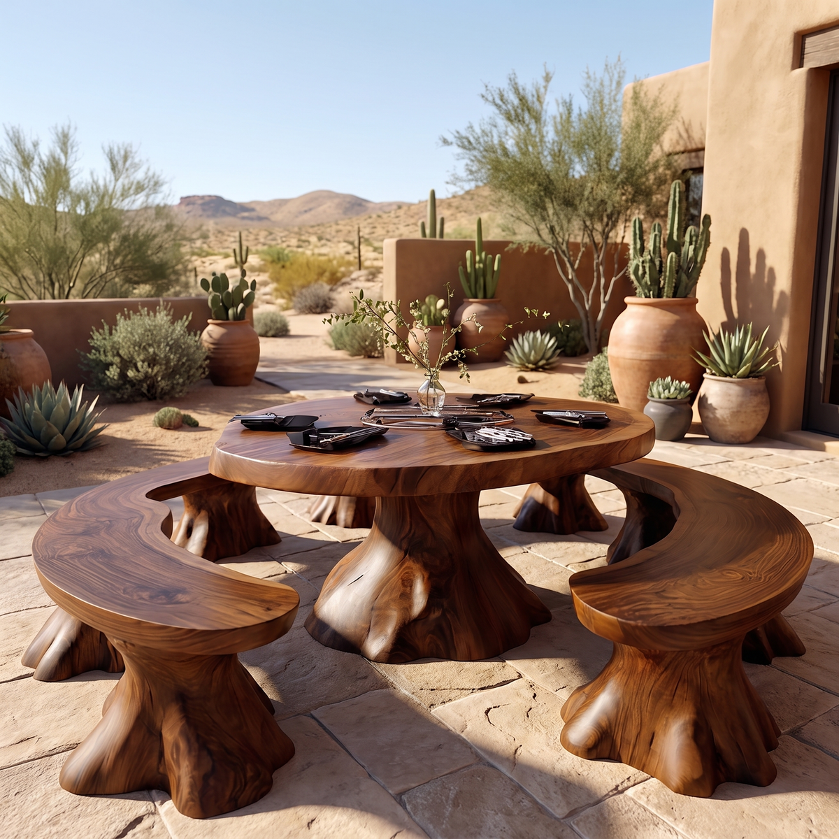 Bravora Handcrafted Solid Wood Outdoor Dining Table Brown - Timberustic Dining Table