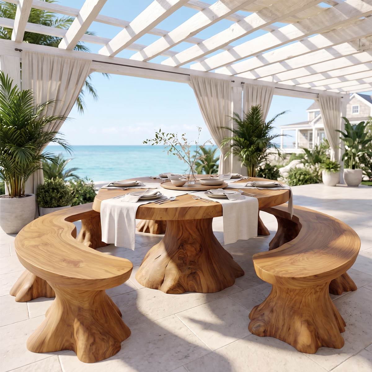Bravora Handcrafted Solid Wood Outdoor Dining Table Teak - Timberustic Dining Table
