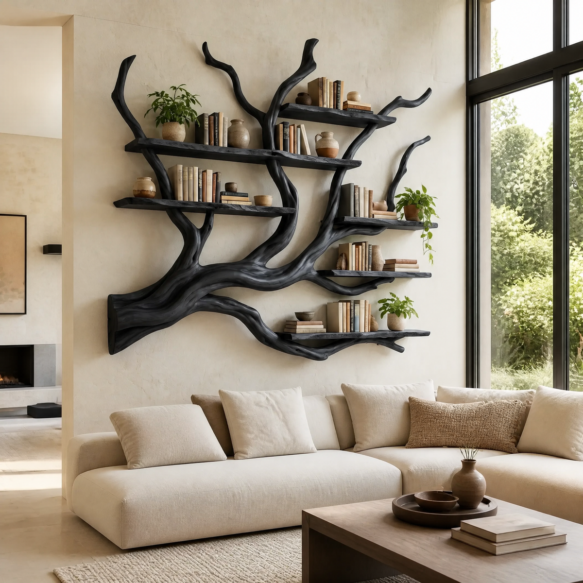 Briarcanopy Handcrafted Solid Wood Floating Tree Bookshelf Black - Timberustic Floating Tree Bookshelf