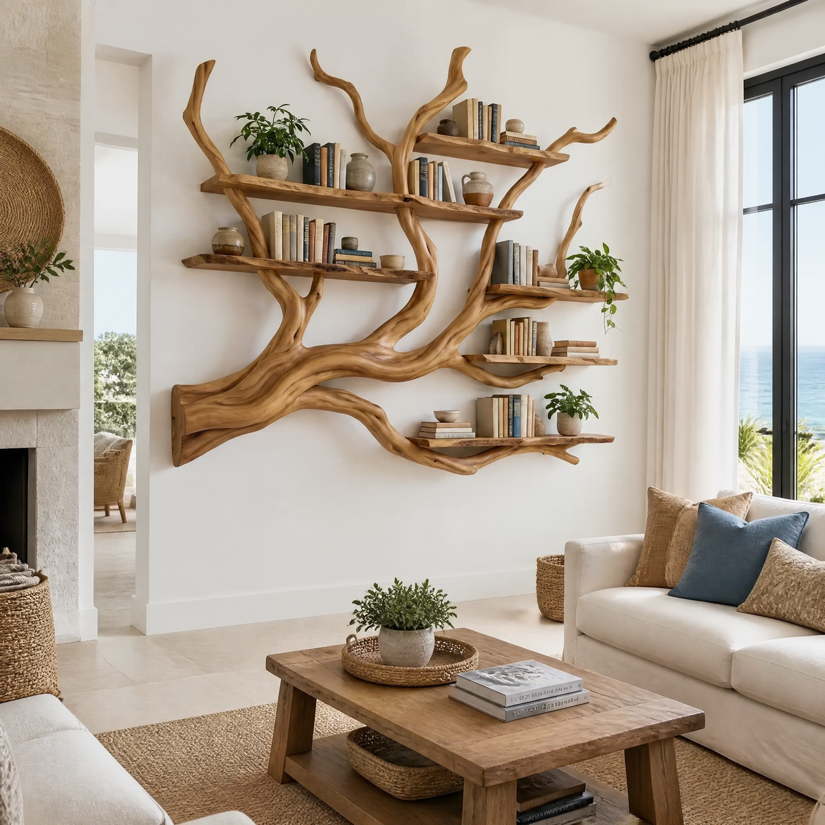 Briarcanopy Handcrafted Solid Wood Floating Tree Bookshelf Teak - Timberustic Floating Tree Bookshelf