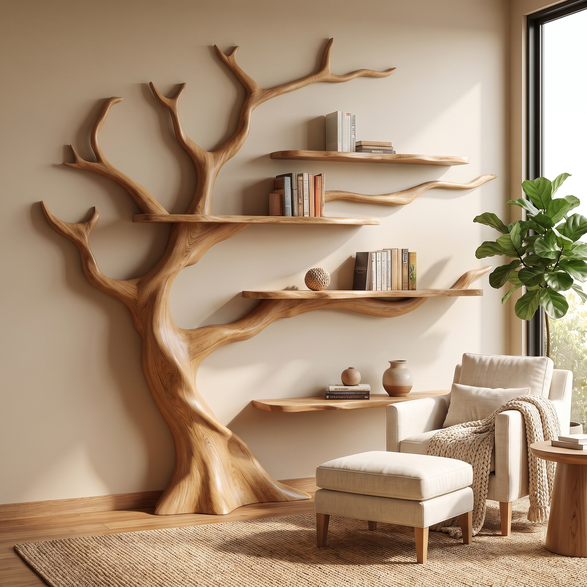 Briarcrest Handcrafted Solid Wood Tree Bookshelf Natural Oak - Timberustic Tree Bookshelf