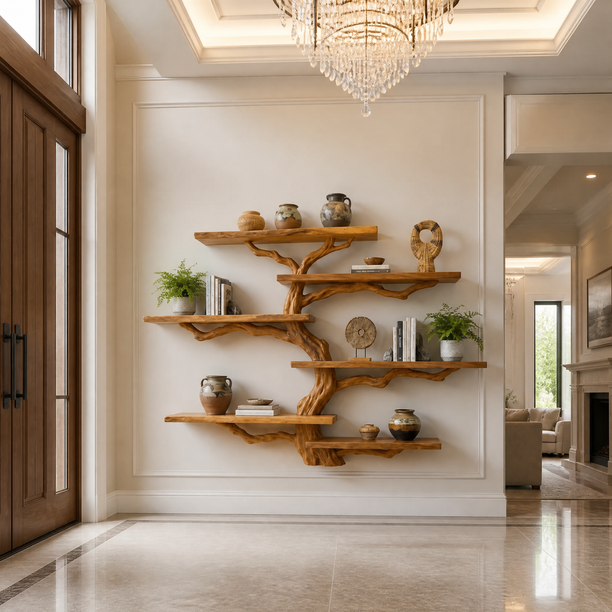 Briarhaven Handcrafted Solid Wood Floating Tree Bookshelf Teak - Timberustic Floating Tree Bookshelf