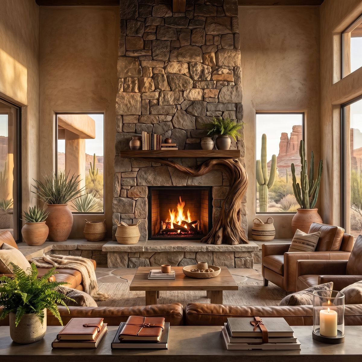 Brindlewood Sculpted Solid Wood Tree-Shaped Fireplace Mantel with Display Shelves Brown - Timberustic Tree-Shaped Fireplace Mantel with Display Shelves