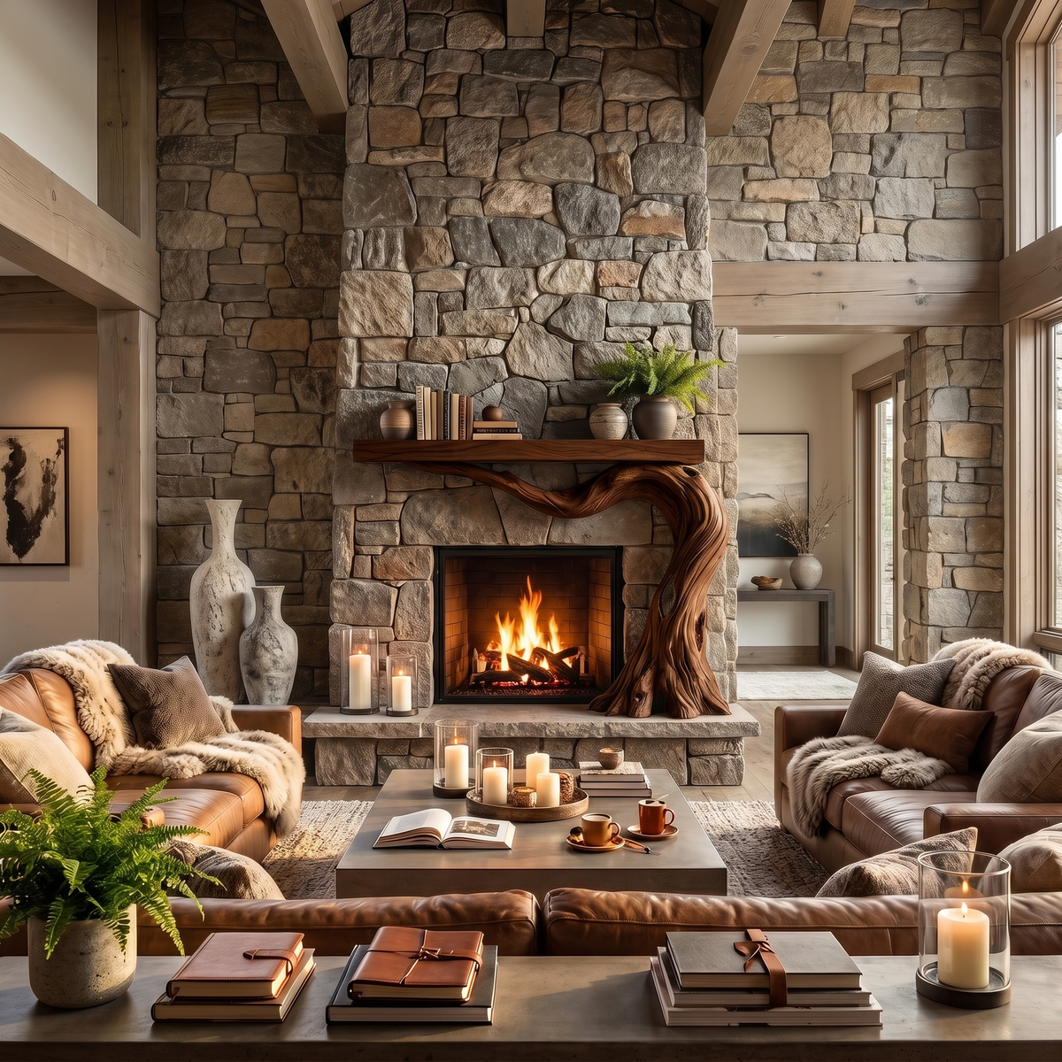 Brindlewood Sculpted Solid Wood Tree-Shaped Fireplace Mantel with Display Shelves Dark Walnut - Timberustic Tree-Shaped Fireplace Mantel with Display Shelves