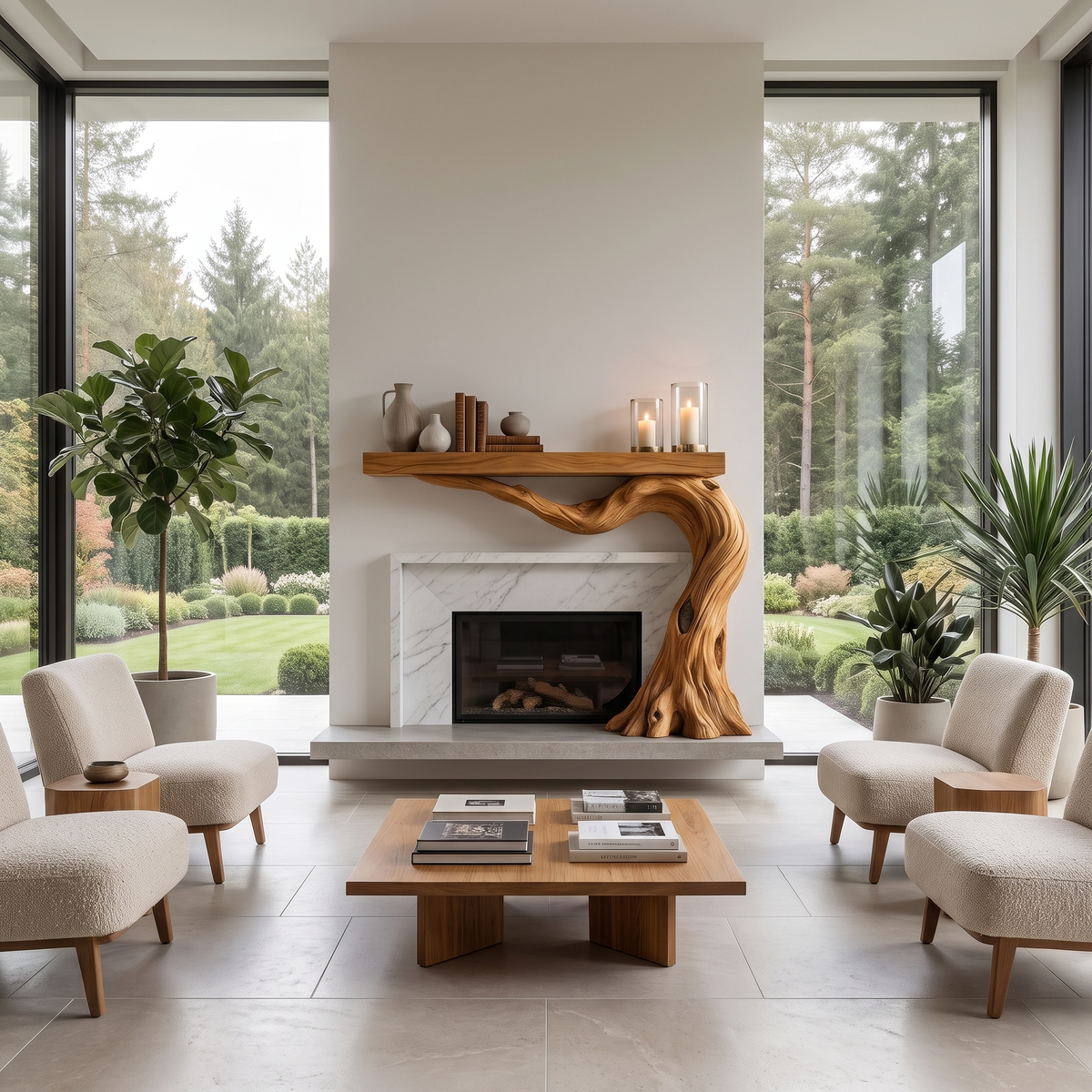 Brindlewood Sculpted Solid Wood Tree-Shaped Fireplace Mantel with Display Shelves Teak - Timberustic Tree-Shaped Fireplace Mantel with Display Shelves