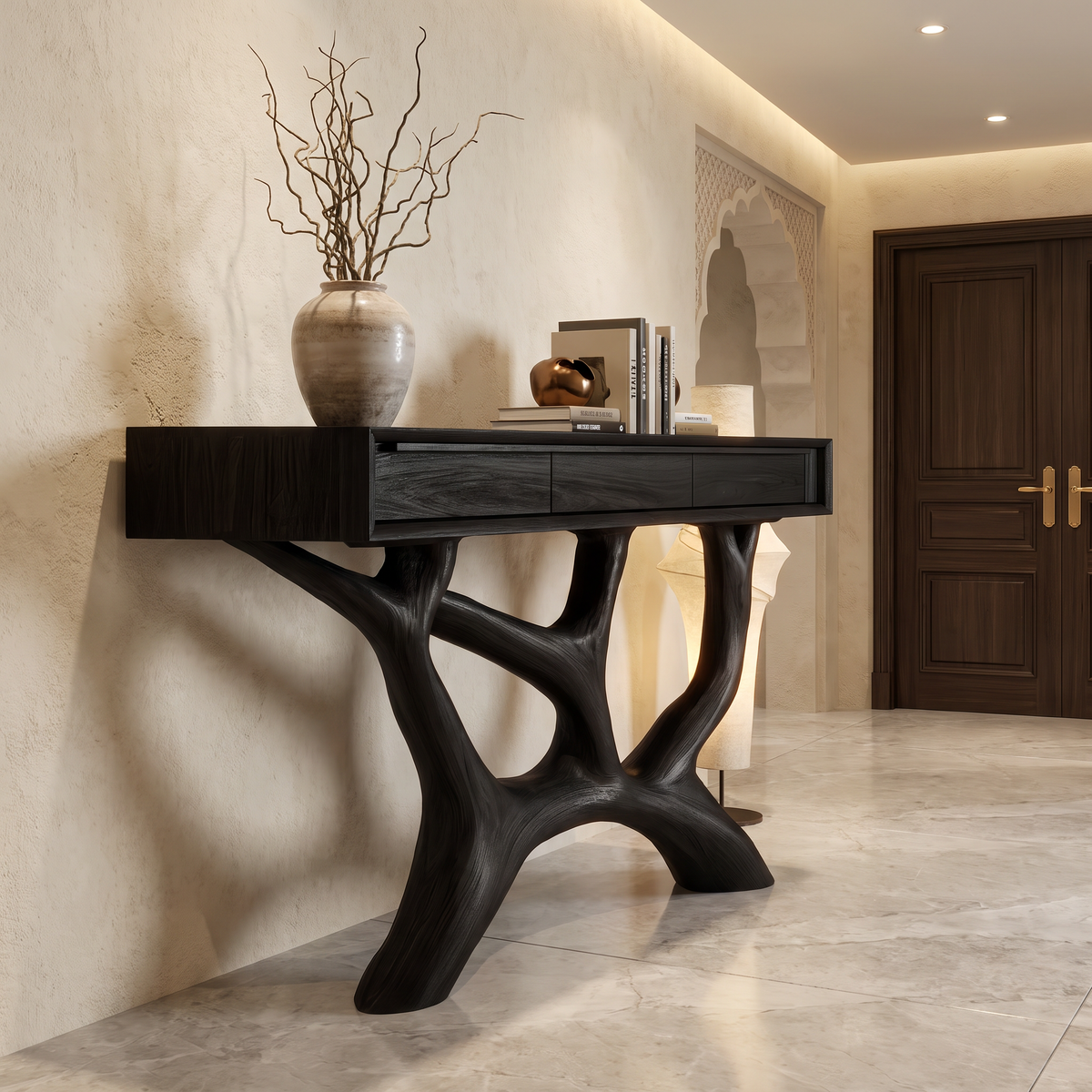 Caelrith Sculpted Solid Wood Console Table Black - Timberustic Console Table