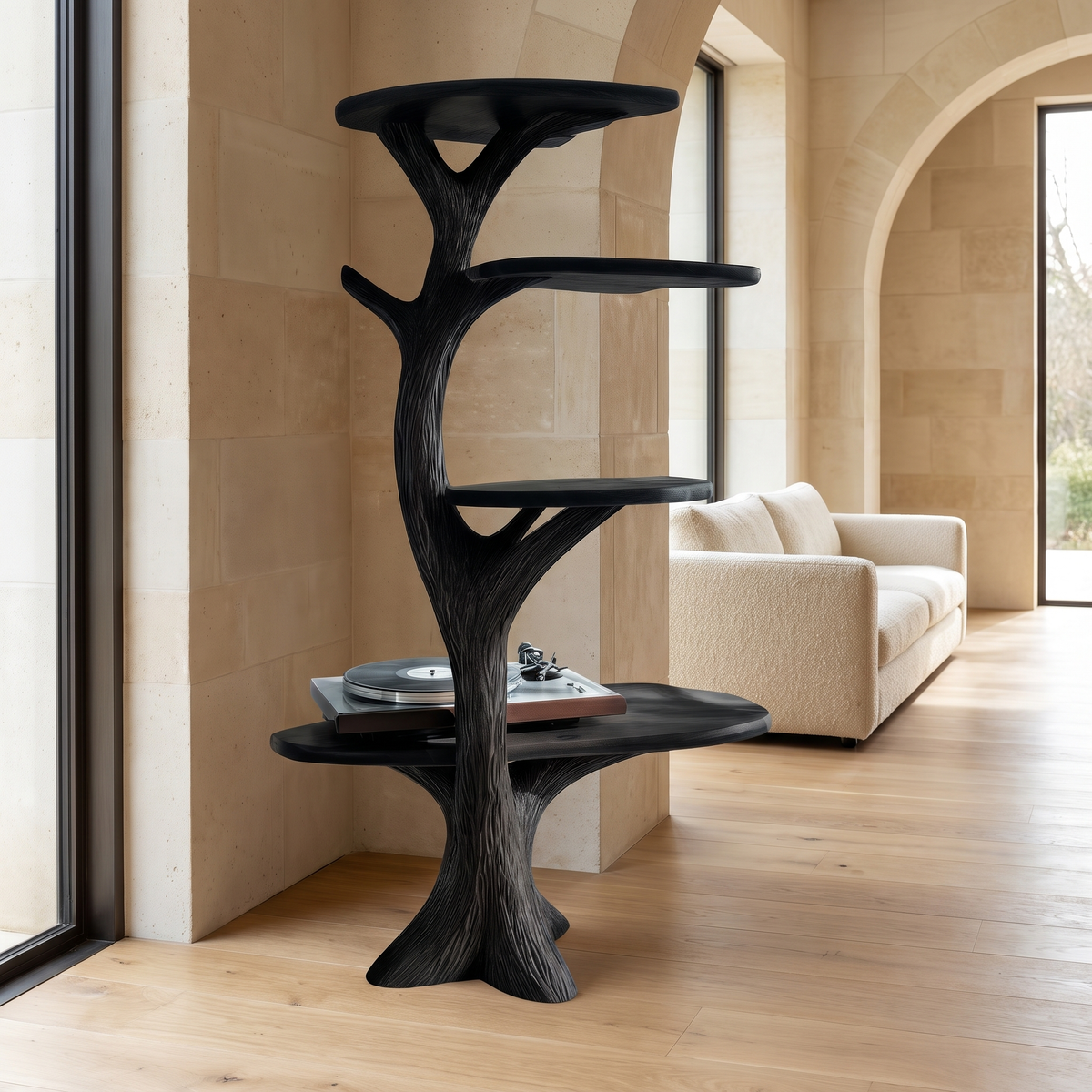 Caelroot Handcrafted Solid Wood Record Player Stand Black - Timberustic Record Player Stand With Storage