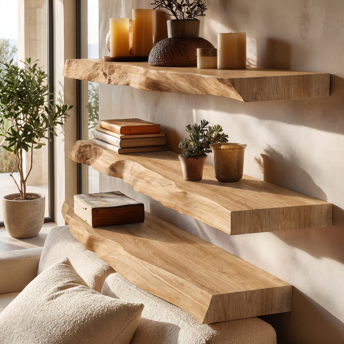 Calviro Live Edge Solid Wood Floating Shelf SPA935392 Natural Oak - Timberustic Floating Shelf