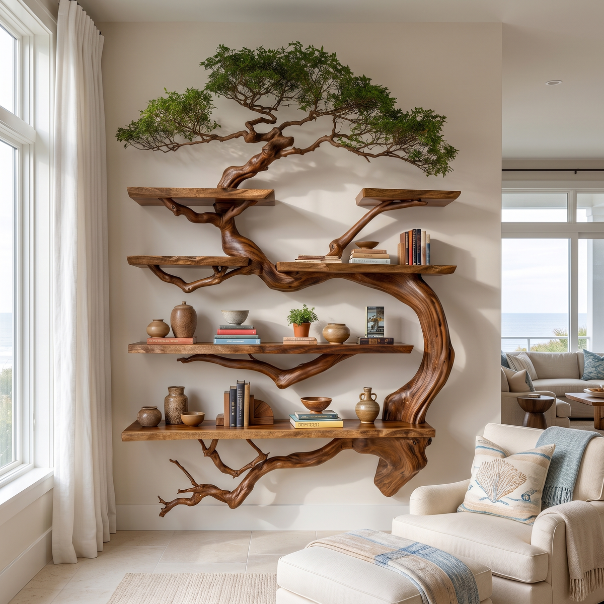 Canopycrest Handcrafted Solid Wood Floating Tree Bookshelf Brown - Timberustic Floating Tree Bookshelf