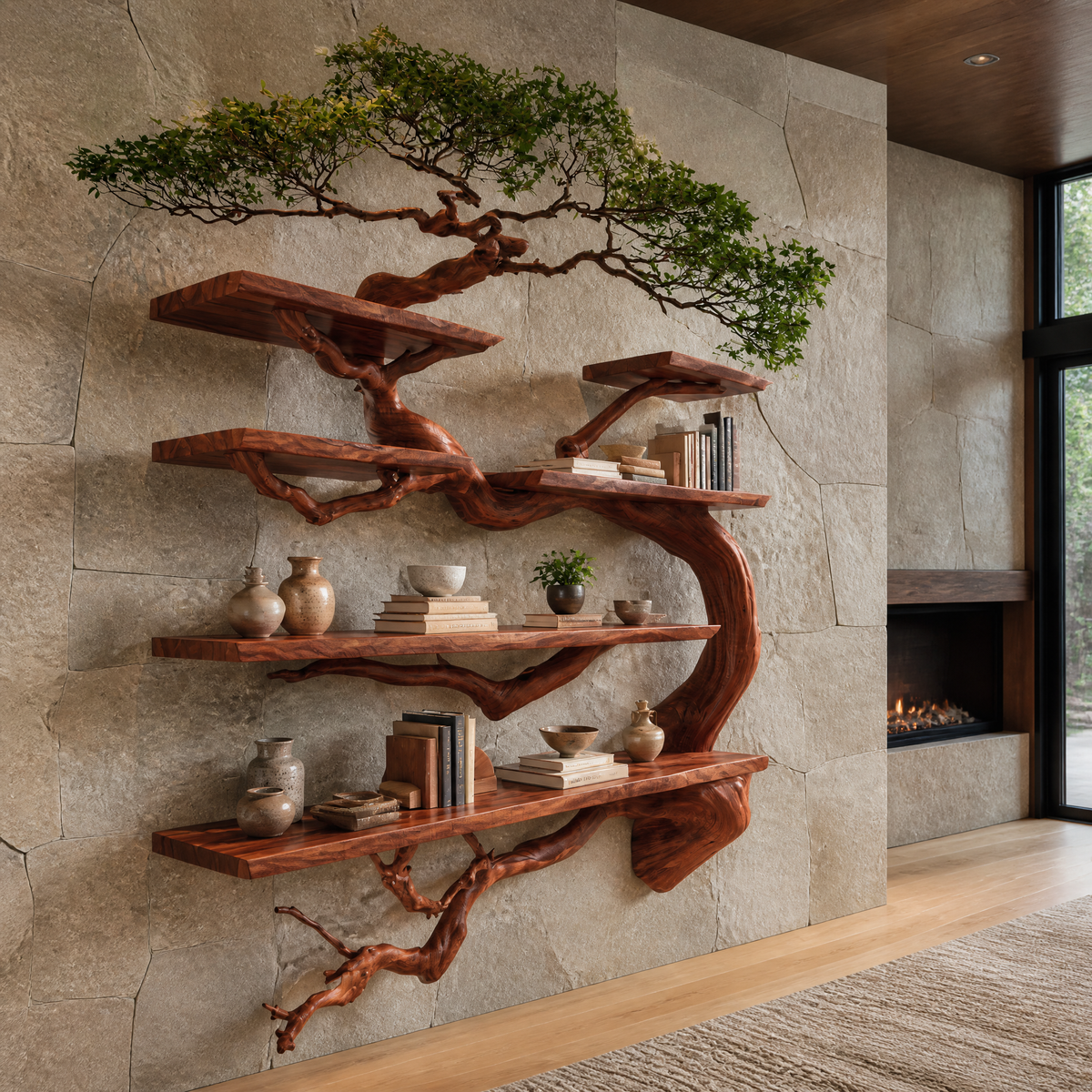 Canopycrest Handcrafted Solid Wood Floating Tree Bookshelf Mahogany - Timberustic Floating Tree Bookshelf