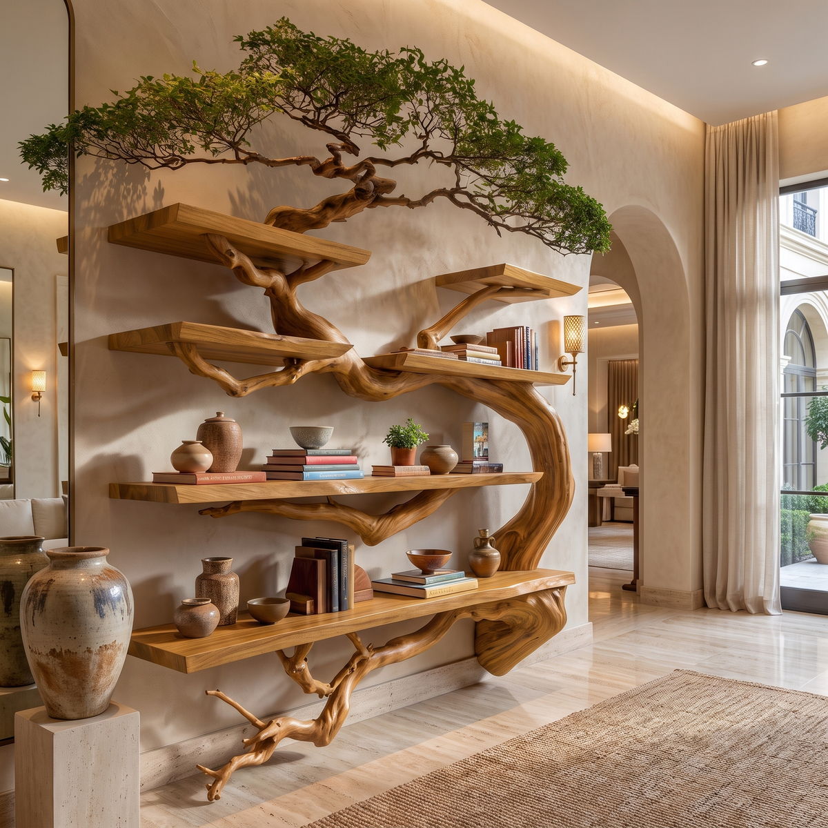 Canopycrest Handcrafted Solid Wood Floating Tree Bookshelf Teak - Timberustic Floating Tree Bookshelf
