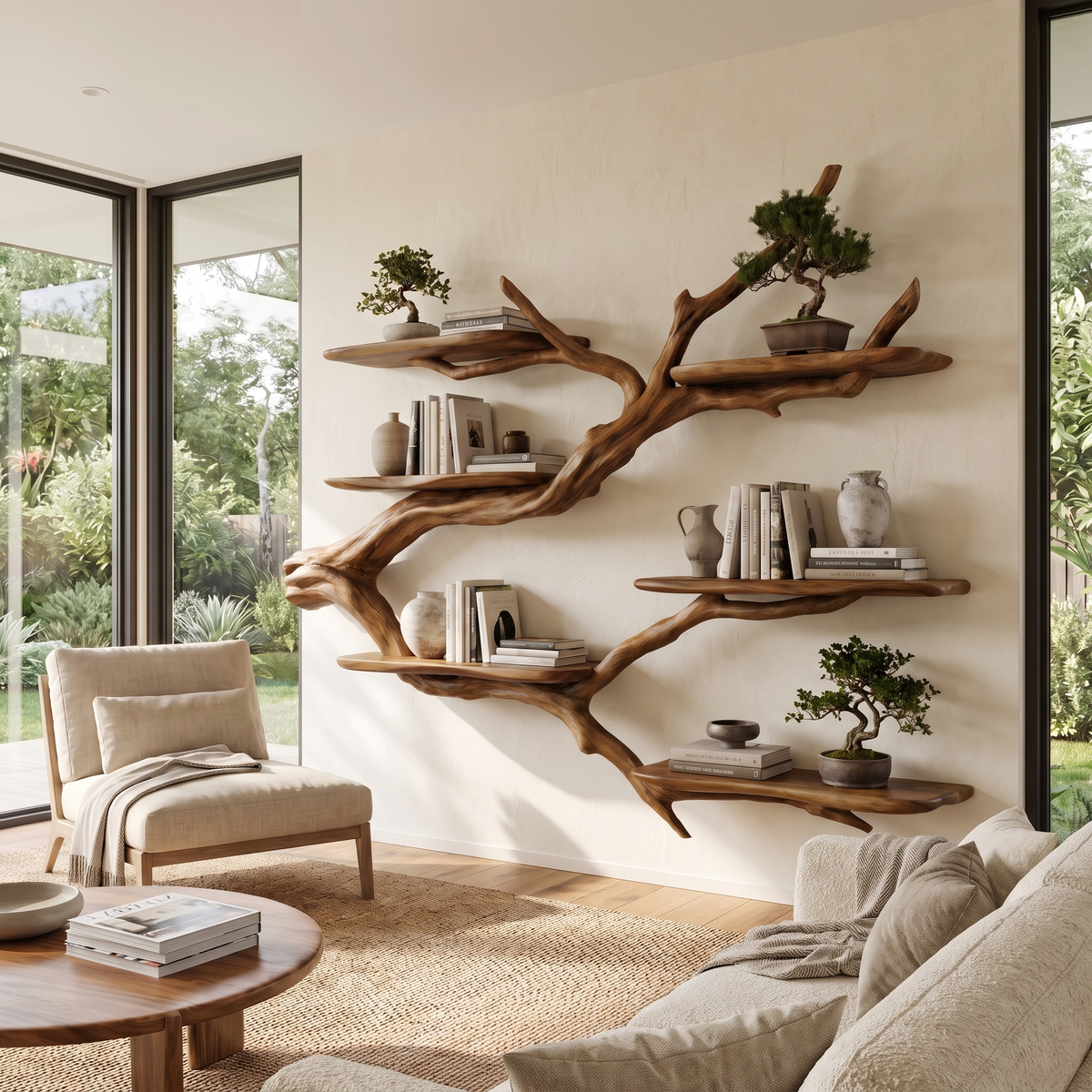 Crestbloom Handcrafted Solid Wood Floating Tree Bookshelf Brown - Timberustic Floating Tree Bookshelf