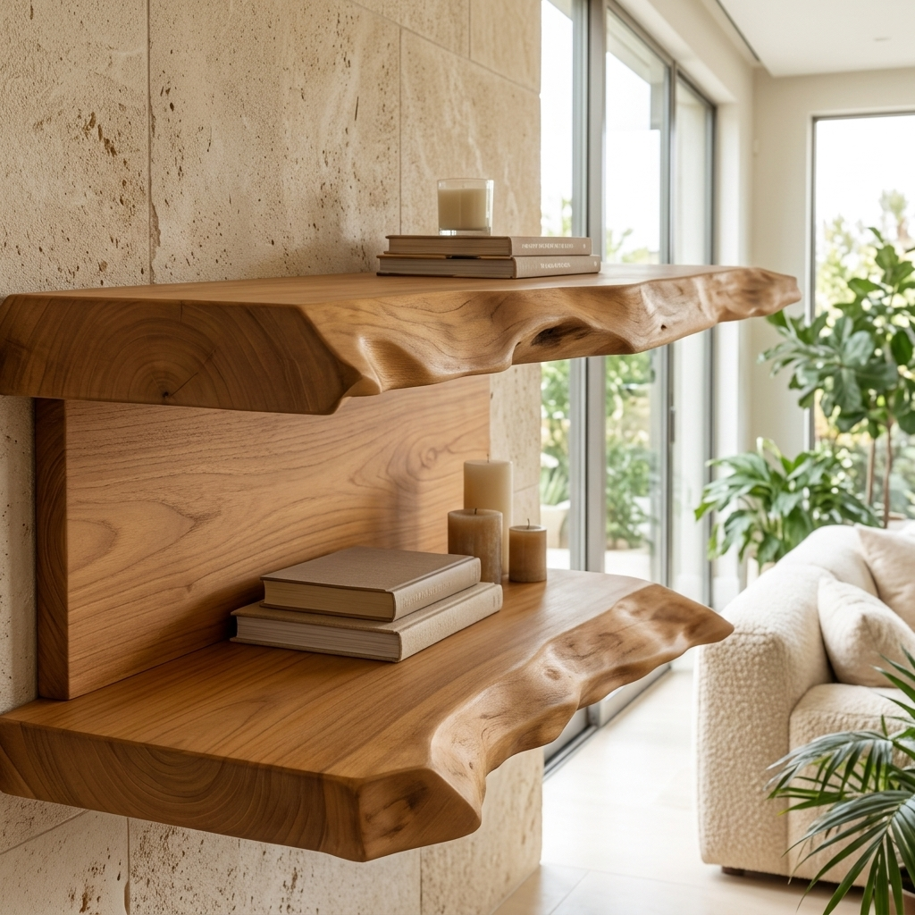 Dovren Live Edge Solid Wood Floating Shelf SPA243678 — Teak