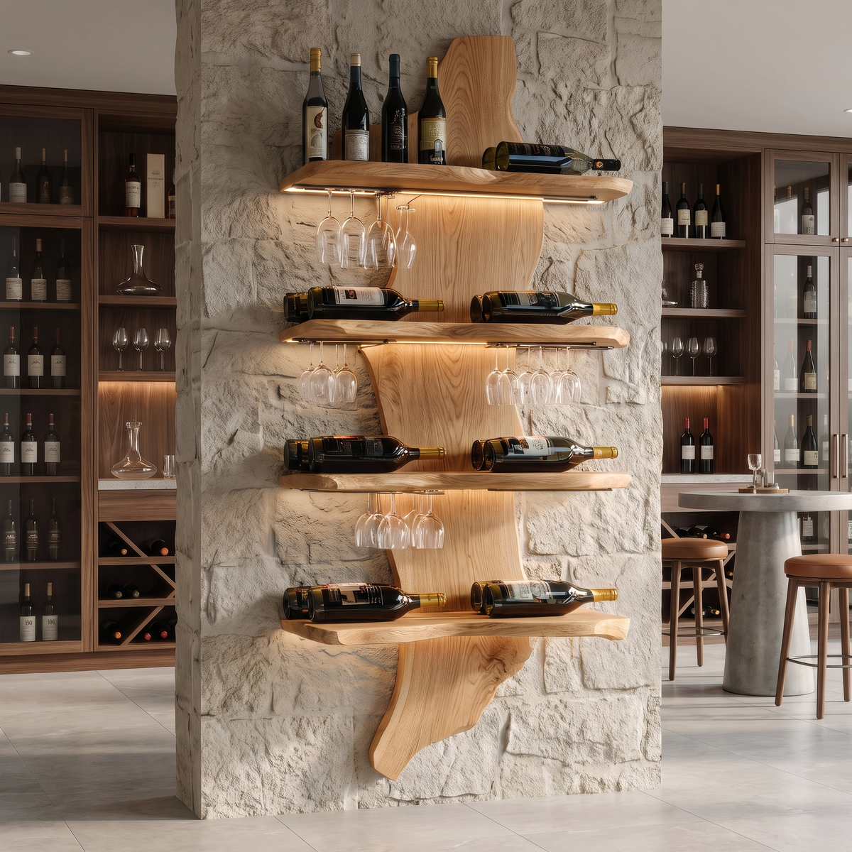 Dravik Live Edge Solid Wood Floating Wine Shelf SPA297551 Natural Oak - Timberustic Floating Wine Shelf