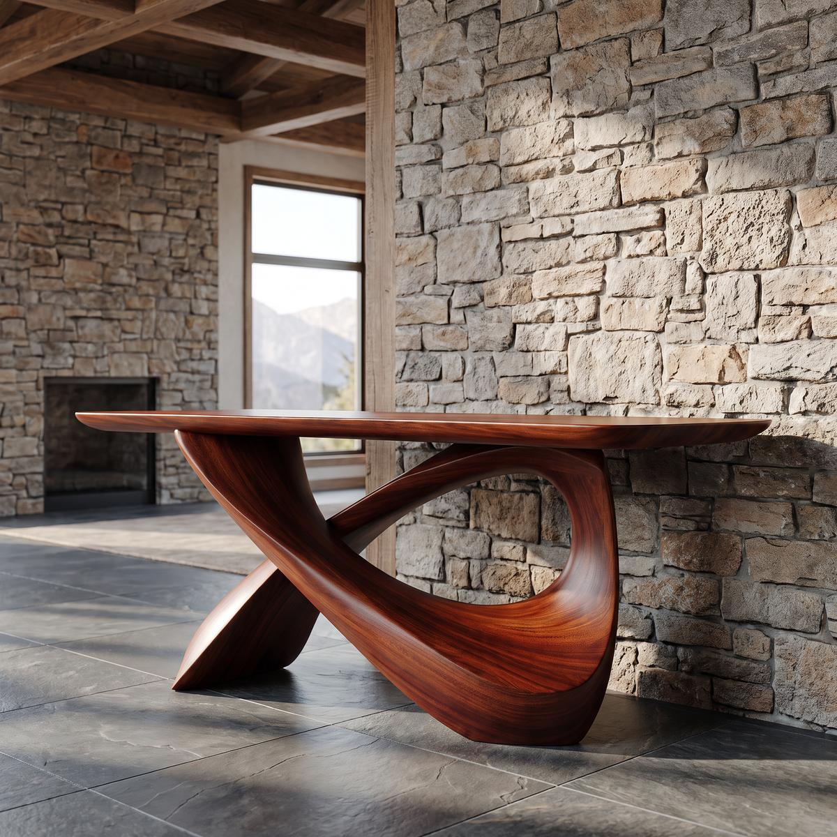 Dravoryn Sculpted Solid Wood Console Table Mahogany - Timberustic Console Table