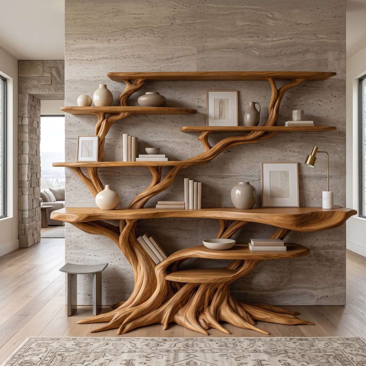 Drevanor Sculpted Solid Wood Console Table with Shelves Teak - Timberustic Console Table with Shelves