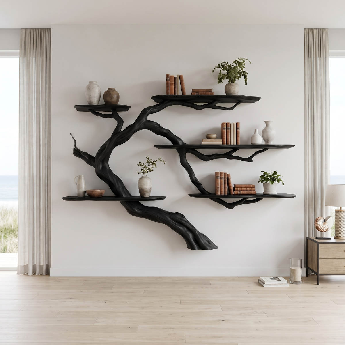 Driftbranch Handcrafted Solid Wood Floating Tree Bookshelf Black - Timberustic Floating Tree Bookshelf
