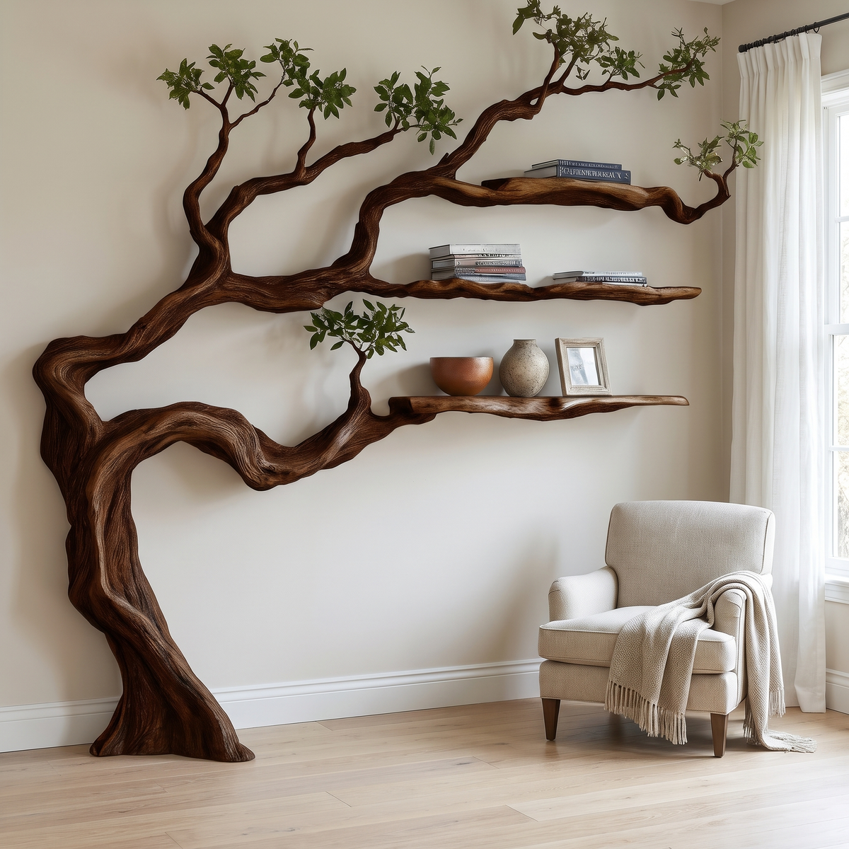Driftgrove Handcrafted Solid Wood Tree Bookshelf Dark Walnut - Timberustic Tree Bookshelf