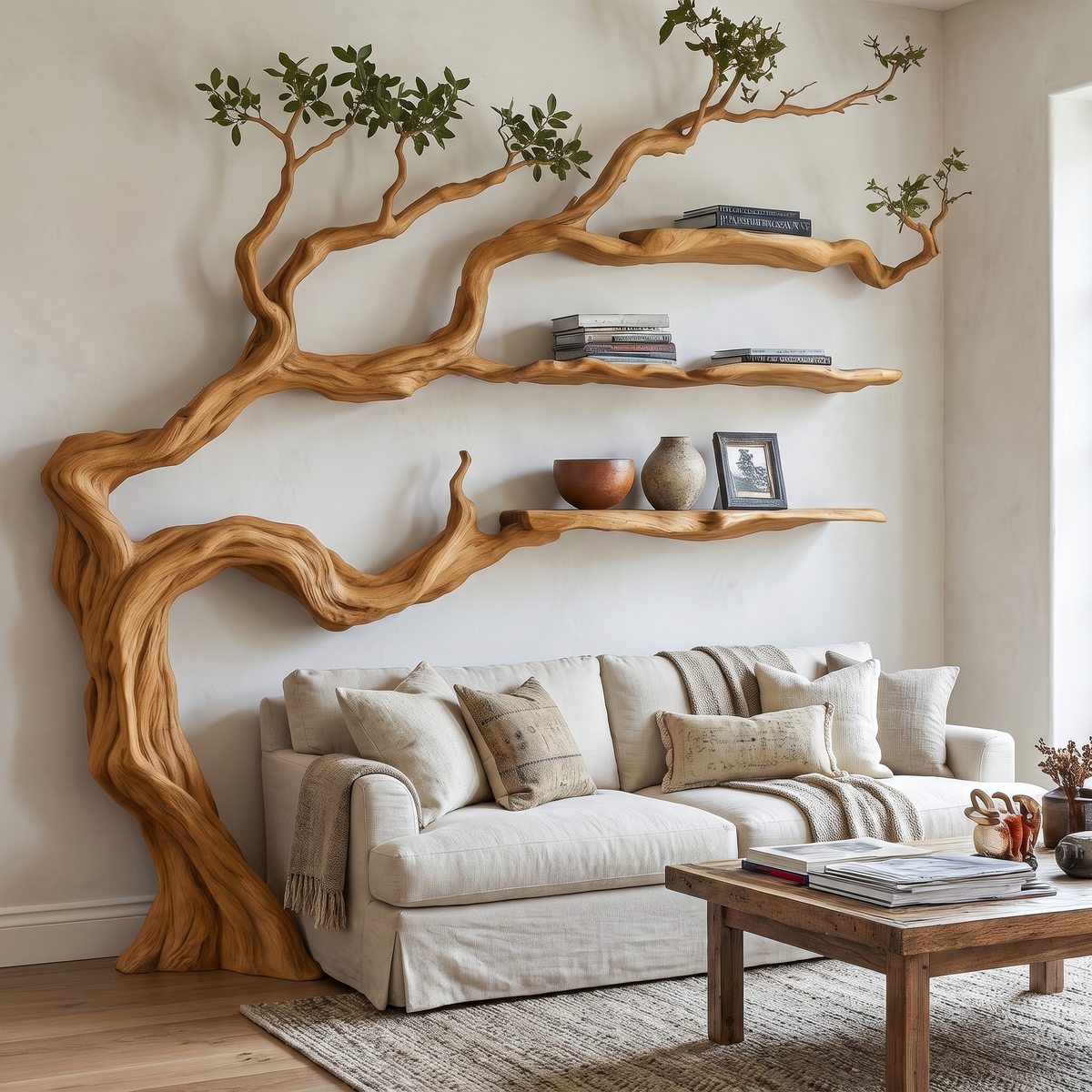 Driftgrove Handcrafted Solid Wood Tree Bookshelf Teak - Timberustic Tree Bookshelf