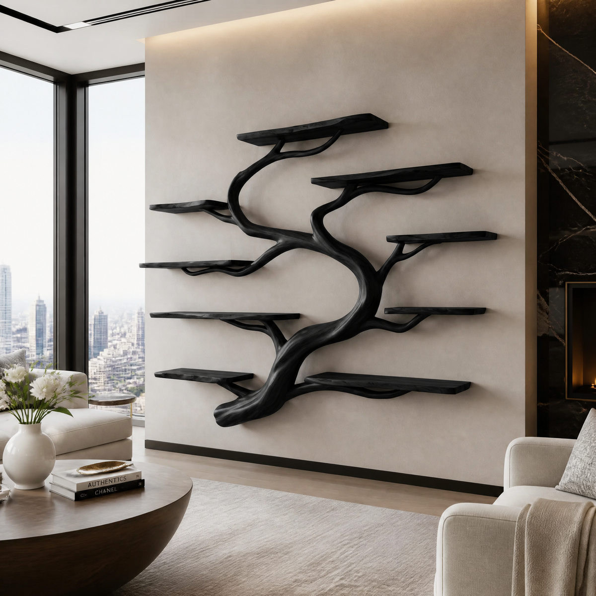 Elaris Handcrafted Solid Wood Floating Tree Bookshelf Black - Timberustic Floating Tree Bookshelf