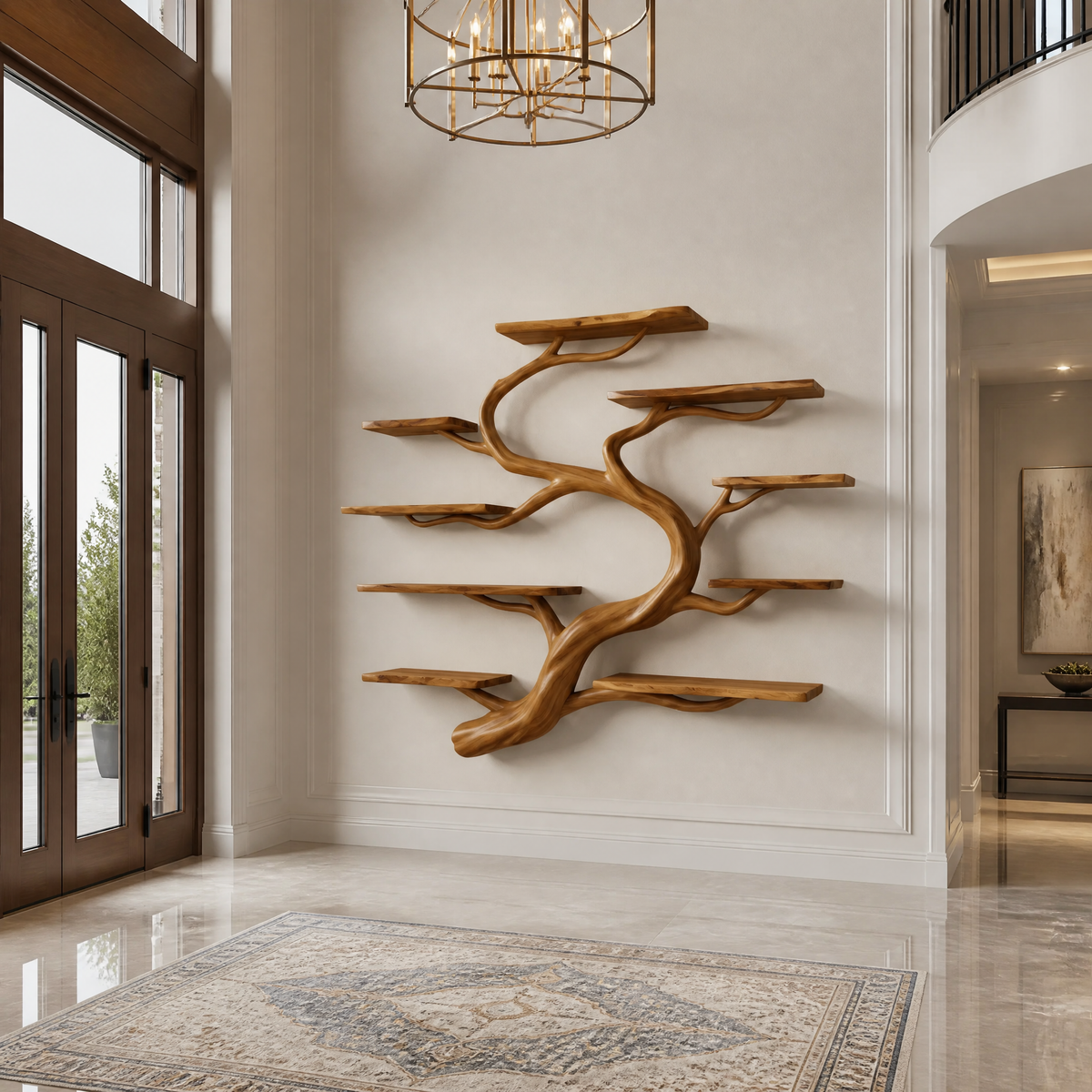 Elaris Handcrafted Solid Wood Floating Tree Bookshelf Teak - Timberustic Floating Tree Bookshelf