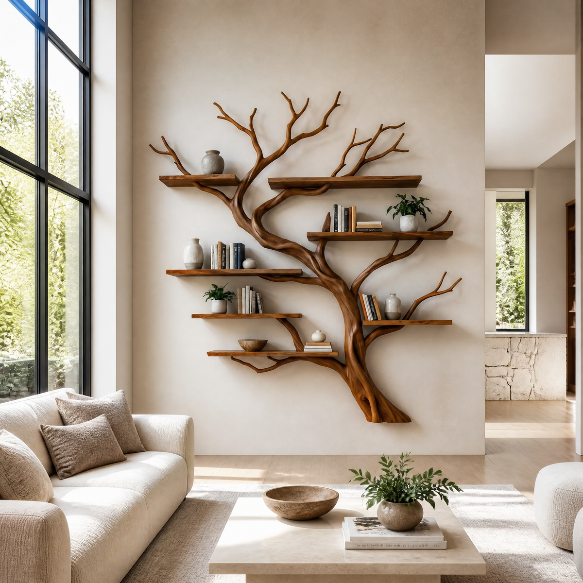 Eldergrove Handcrafted Solid Wood Floating Tree Bookshelf Brown - Timberustic Floating Tree Bookshelf