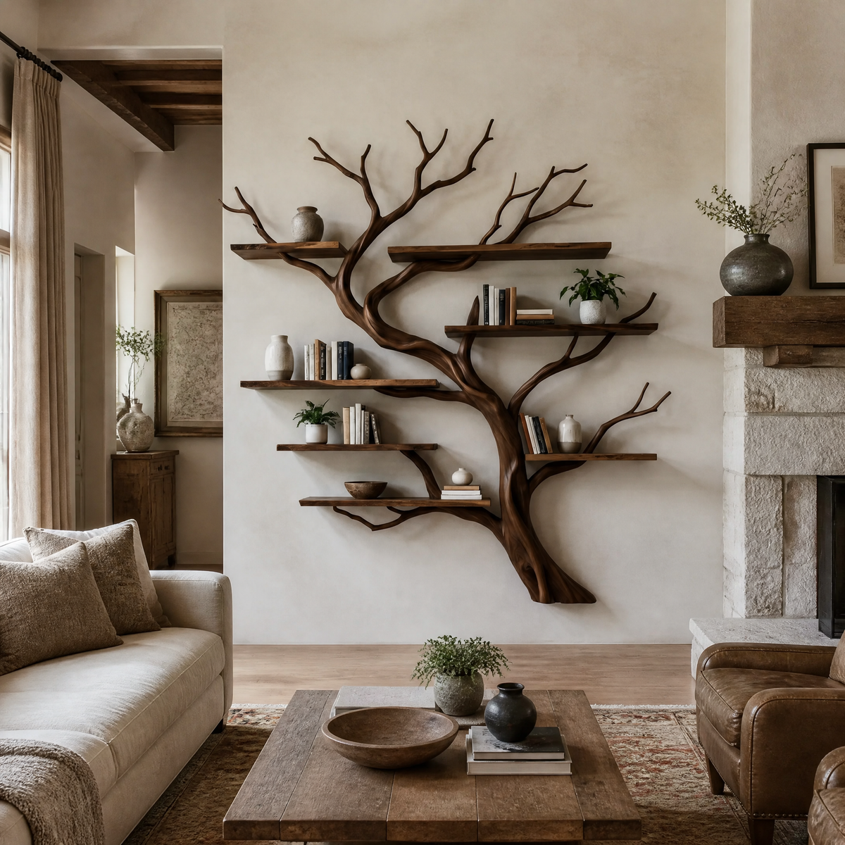 Eldergrove Handcrafted Solid Wood Floating Tree Bookshelf Dark Walnut - Timberustic Floating Tree Bookshelf