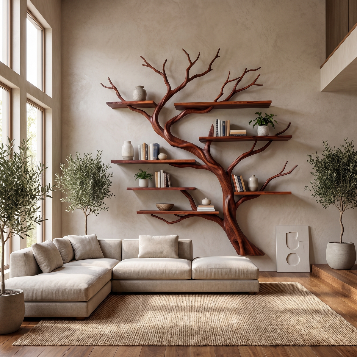 Eldergrove Handcrafted Solid Wood Floating Tree Bookshelf Mahogany - Timberustic Floating Tree Bookshelf
