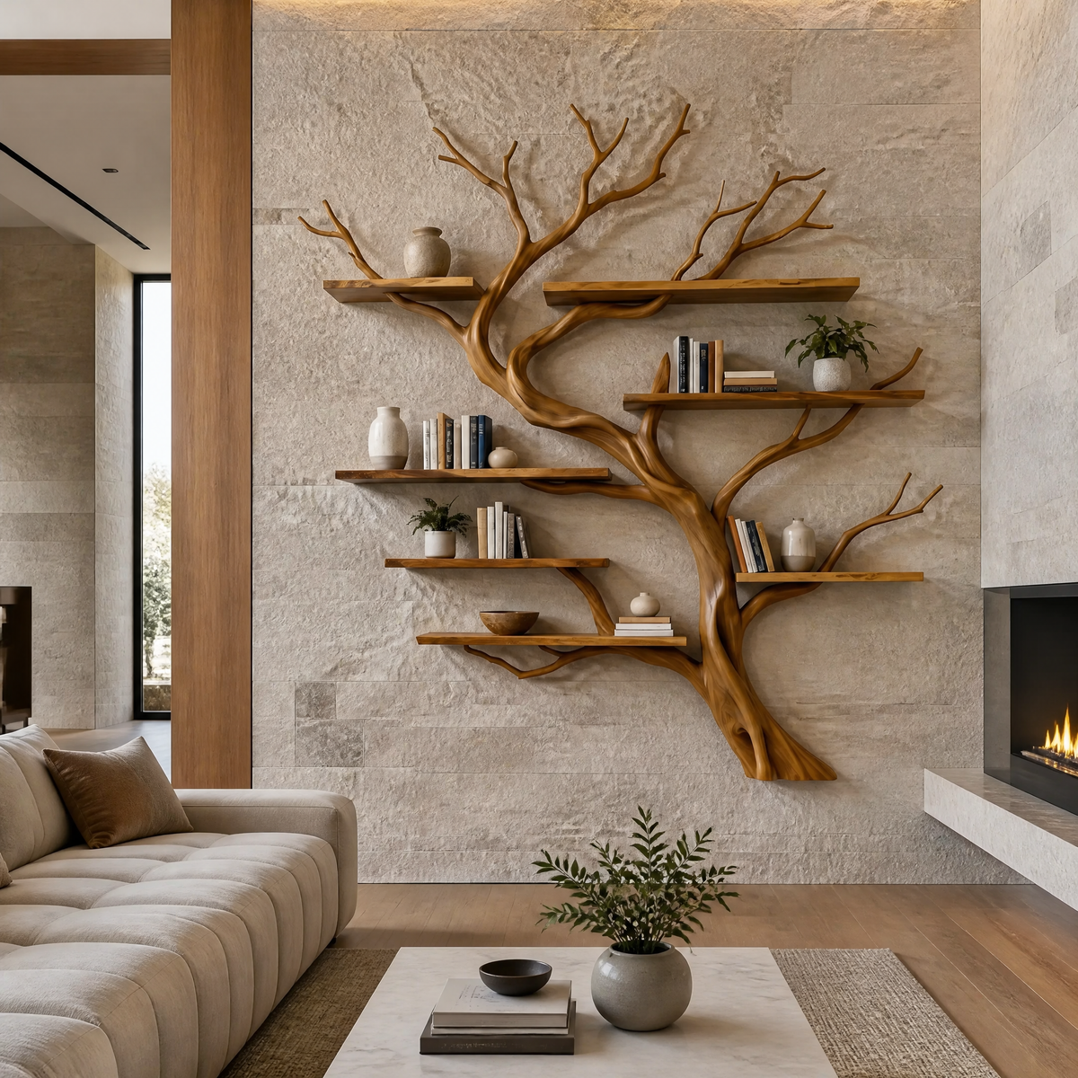Eldergrove Handcrafted Solid Wood Floating Tree Bookshelf Teak - Timberustic Floating Tree Bookshelf