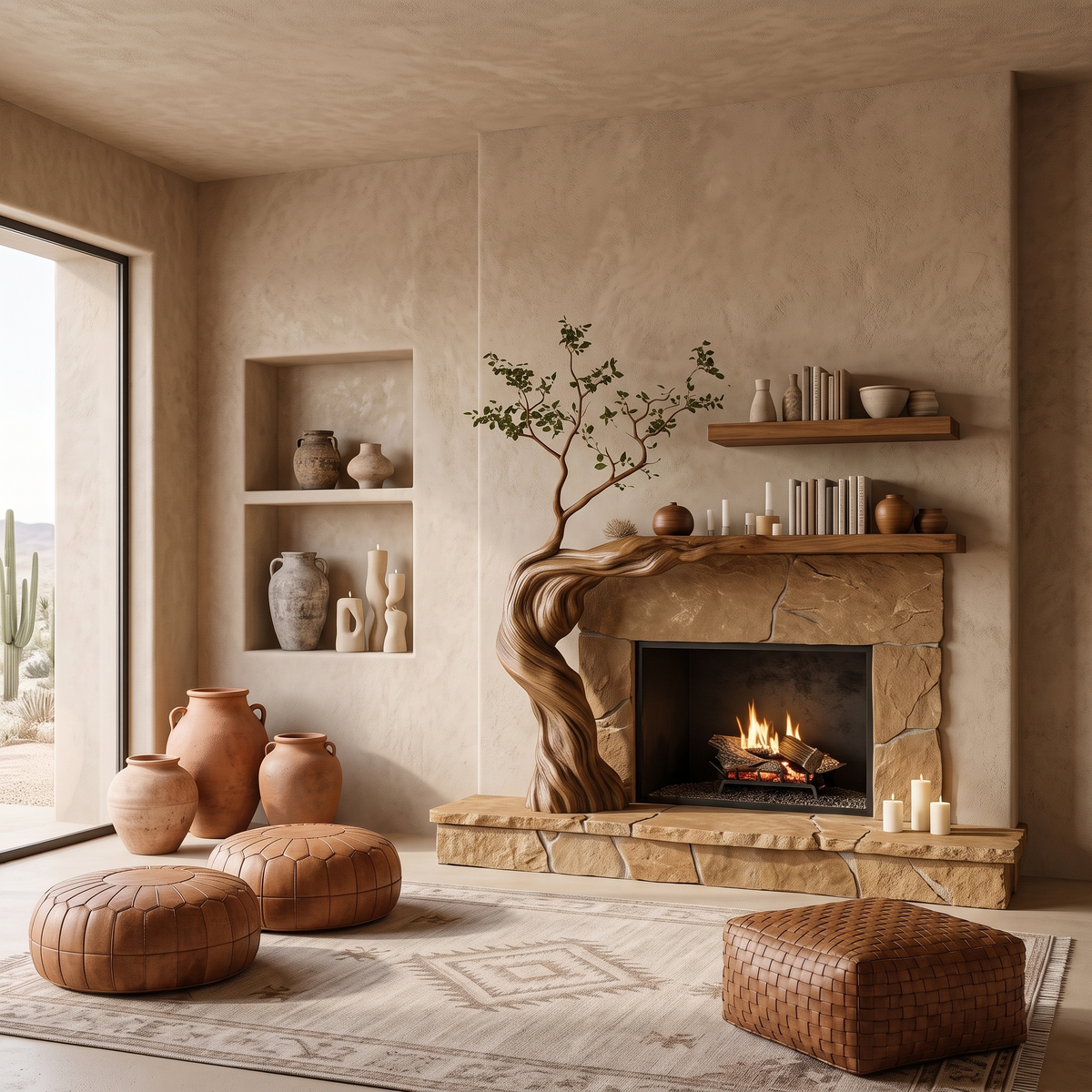 Eldervine Sculpted Solid Wood Tree-Shaped Fireplace Mantel with Display Shelves Brown - Timberustic Tree-Shaped Fireplace Mantel with Display Shelves