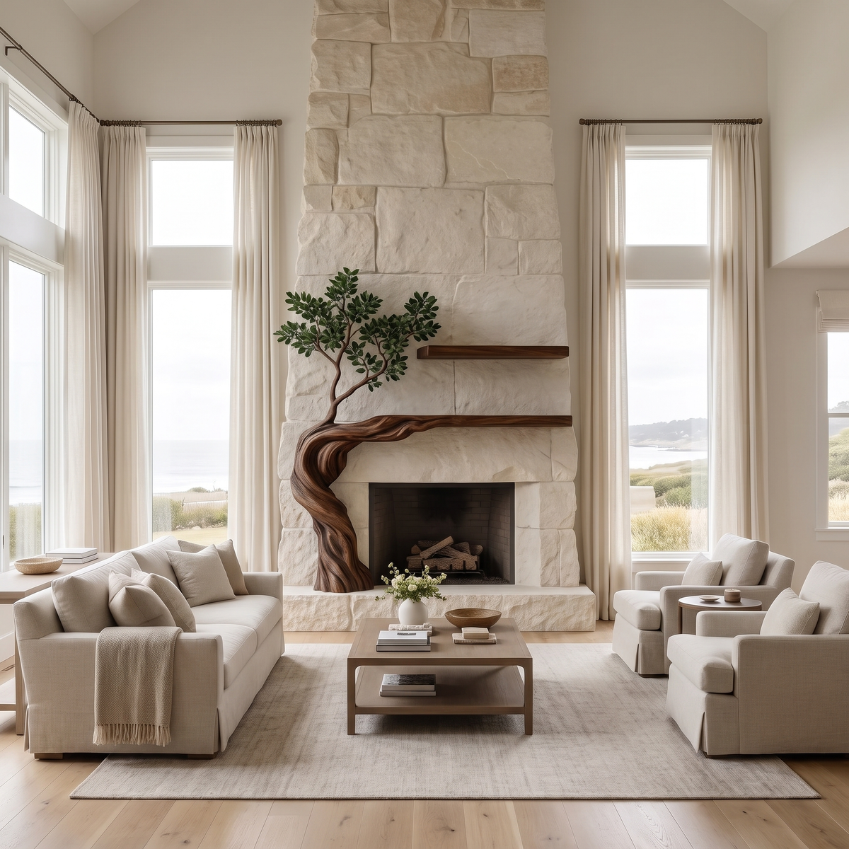Eldervine Sculpted Solid Wood Tree-Shaped Fireplace Mantel with Display Shelves Dark Walnut - Timberustic Tree-Shaped Fireplace Mantel with Display Shelves