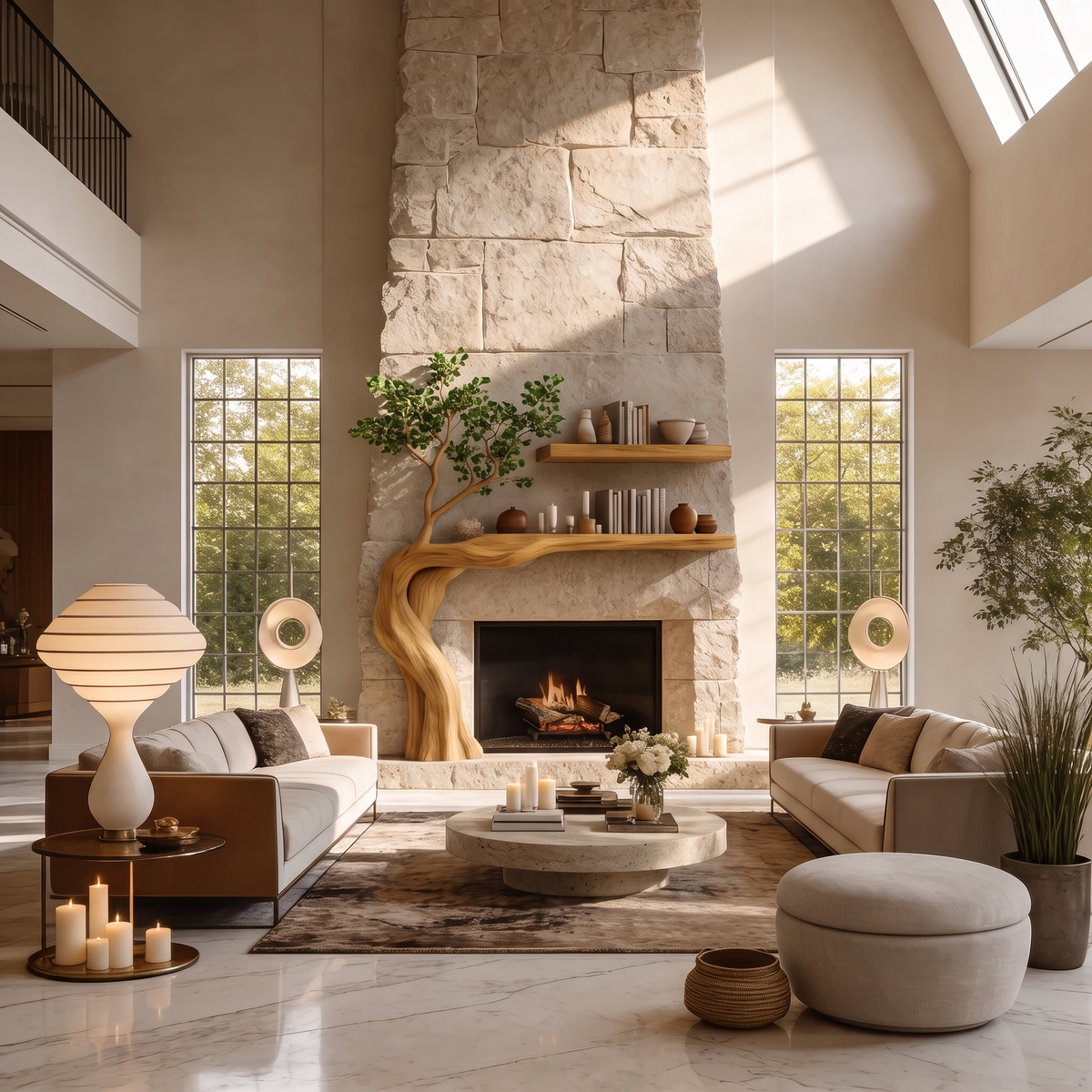 Eldervine Sculpted Solid Wood Tree-Shaped Fireplace Mantel with Display Shelves Teak - Timberustic Tree-Shaped Fireplace Mantel with Display Shelves