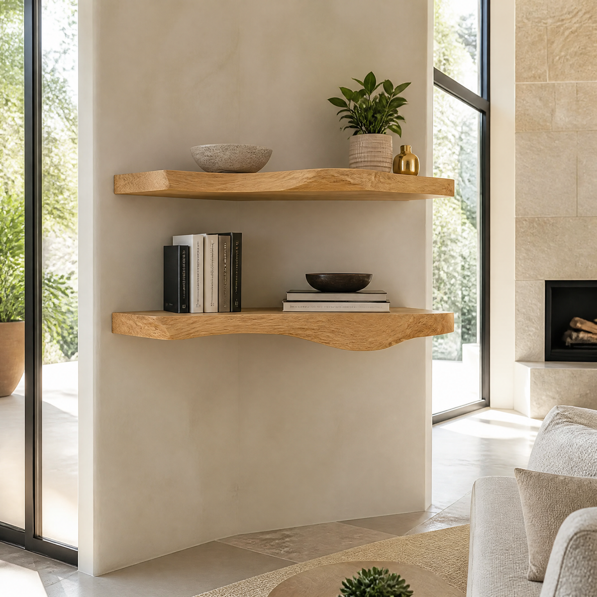 Eldorin Live Edge Solid Wood Floating Shelf SPA852820 — Natural Oak