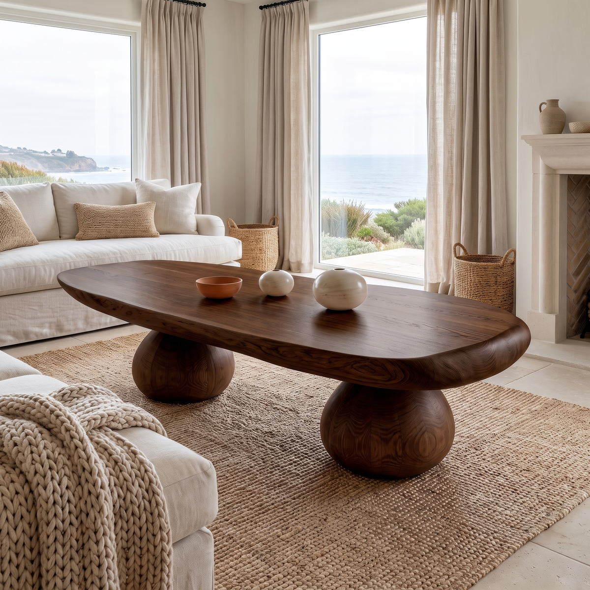 Eldovra Sculpted Solid Wood Coffee Table Dark Walnut - TimbeRustic Coffee Table