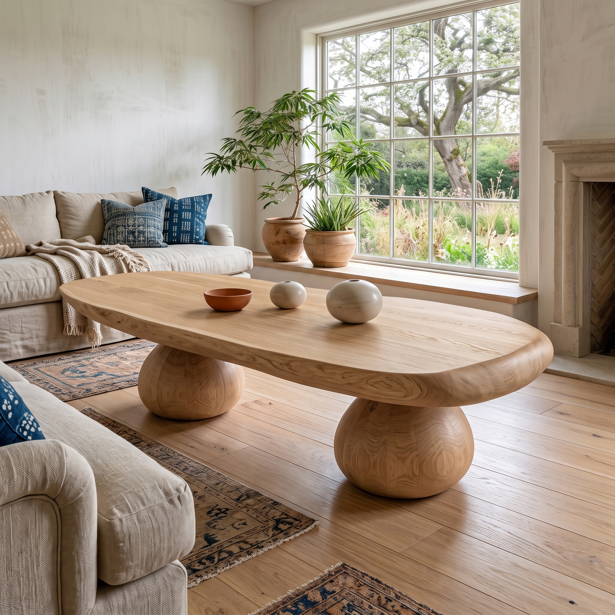 Eldovra Sculpted Solid Wood Coffee Table Natural Oak - TimbeRustic Coffee Table