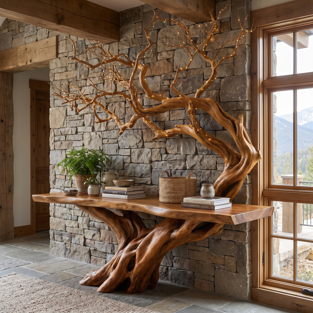 Eldravane Sculpted Solid Wood Console Table Teak - Timberustic Console Table with Shelves