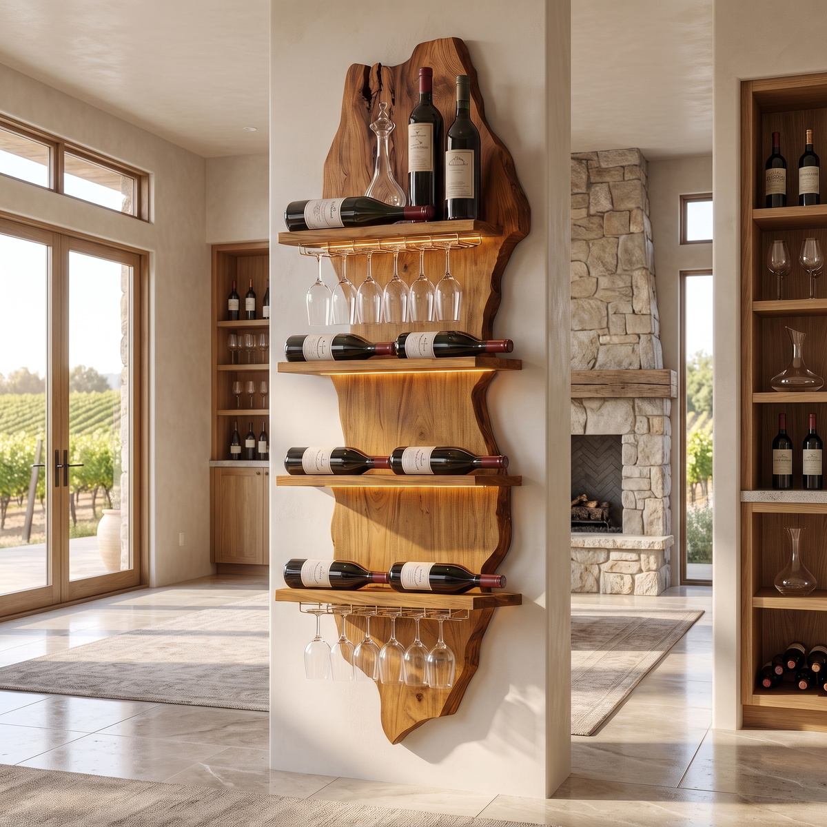 Eldrion Live Edge Solid Wood Floating Wine Shelf SPA295678 Teak - Timberustic Floating Wine Shelf
