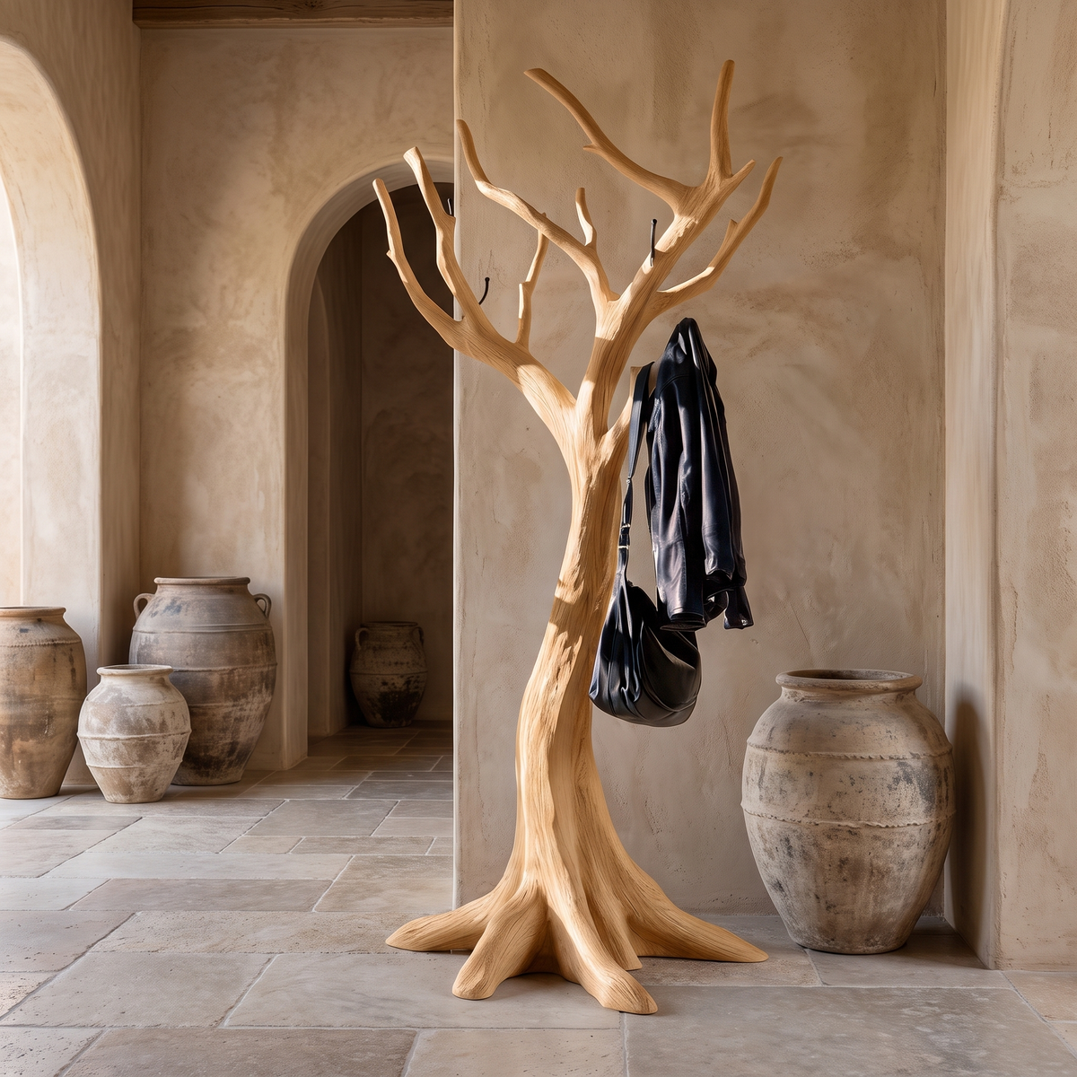 Frosthaven Sculpted Solid Wood Tree Coat Rack Natural Oak - Timberustic Tree Coat Rack