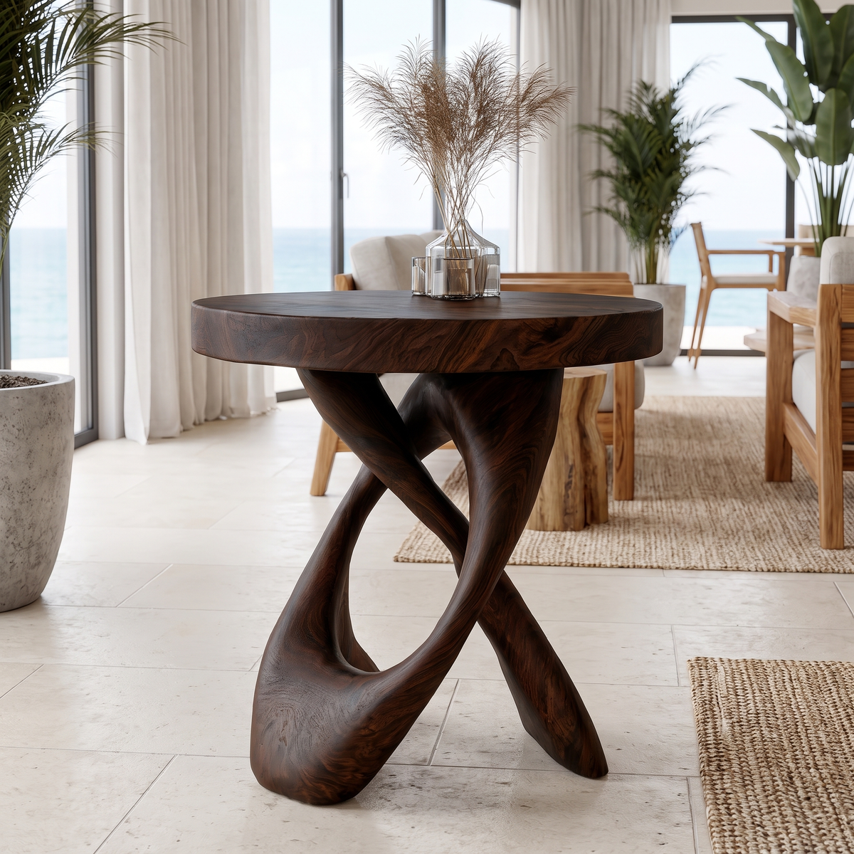 Helixcrest Sculpted Solid Wood Side Table - Timberustic Side Table