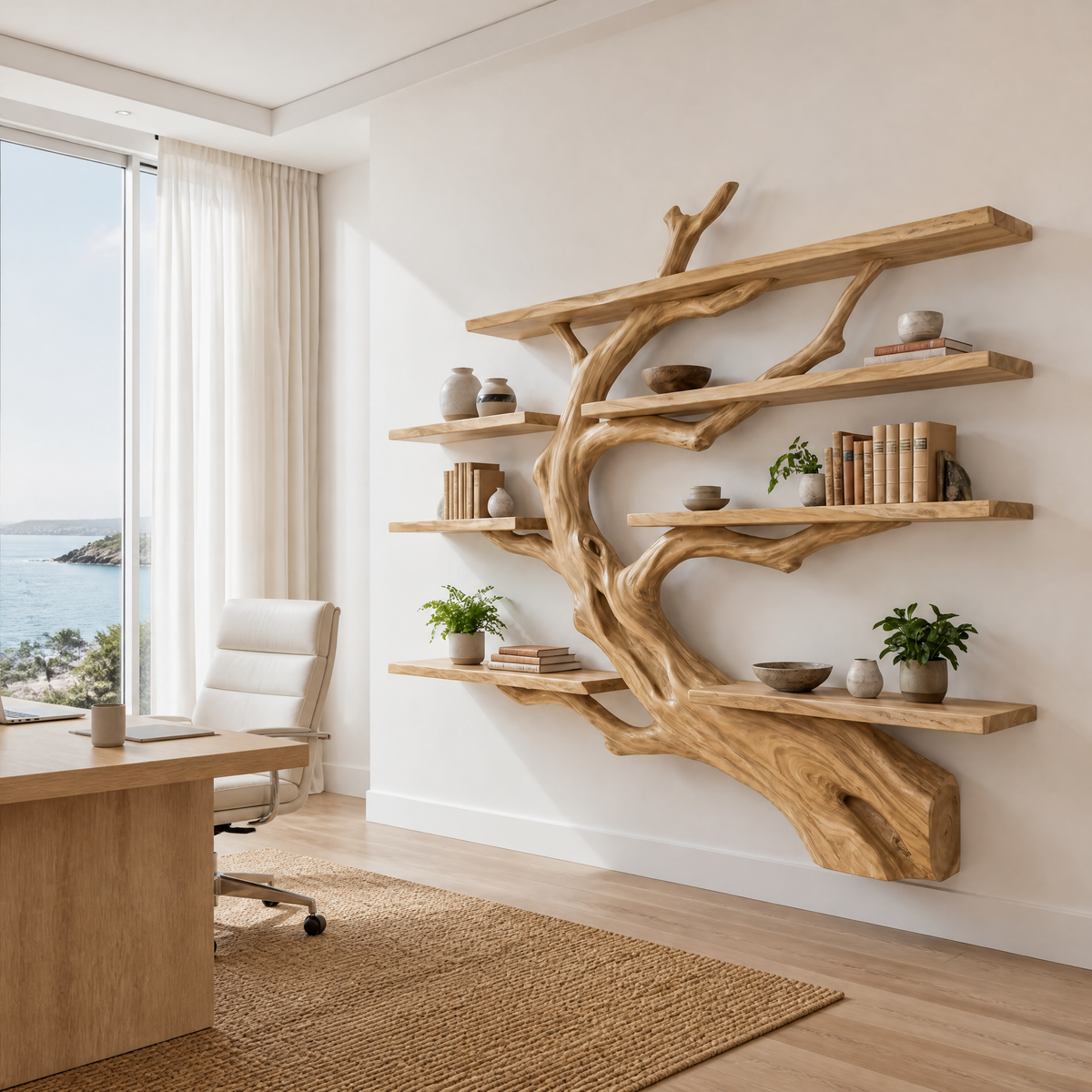 Ironbark Handcrafted Solid Wood Floating Tree Bookshelf Natural Oak - Timberustic Floating Tree Bookshelf