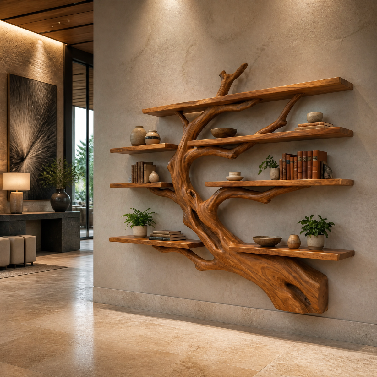 Ironbark Handcrafted Solid Wood Floating Tree Bookshelf Teak - Timberustic Floating Tree Bookshelf