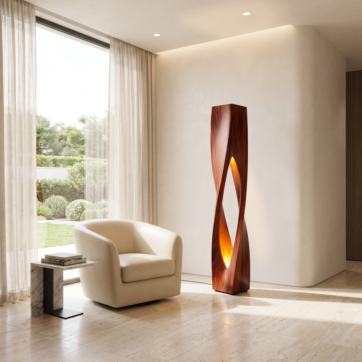 Kaelith Sculpted Integrated LED Wood Floor Lamp Mahogany - Timberustic Floor Lamp