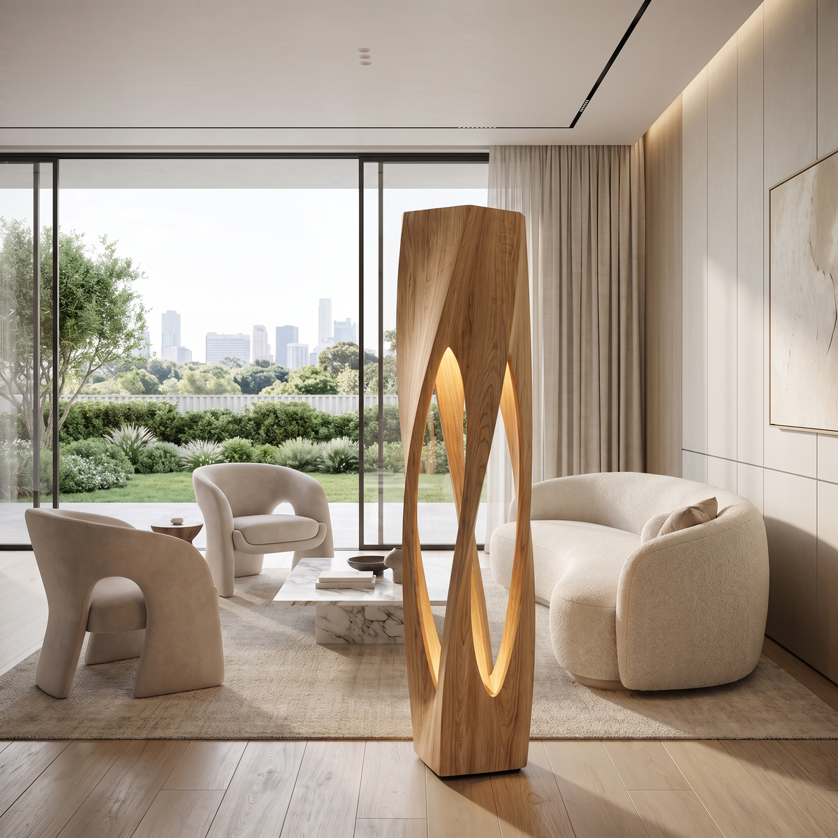 Kaelith Sculpted Integrated LED Wood Floor Lamp Natural Oak - Timberustic Floor Lamp