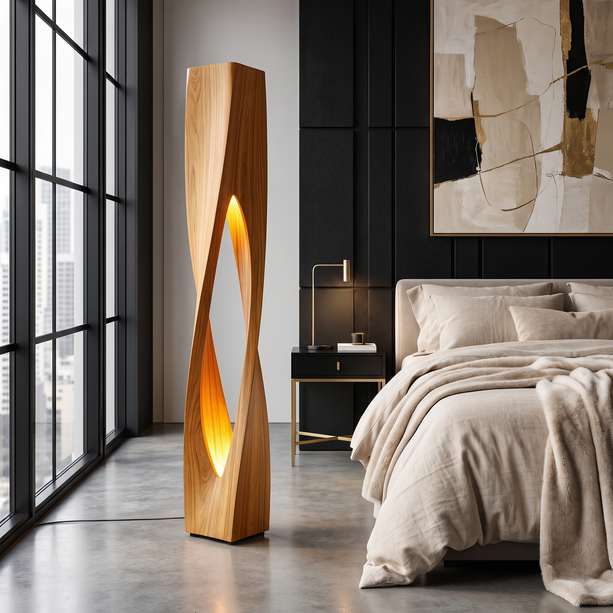 Kaelith Sculpted Integrated LED Wood Floor Lamp Teak - Timberustic Floor Lamp