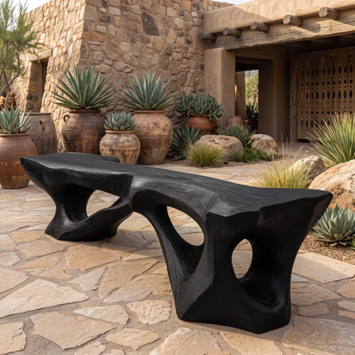 Kaelthorn Sculpted Solid Wood Outdoor Bench Black - Timberustic Bench