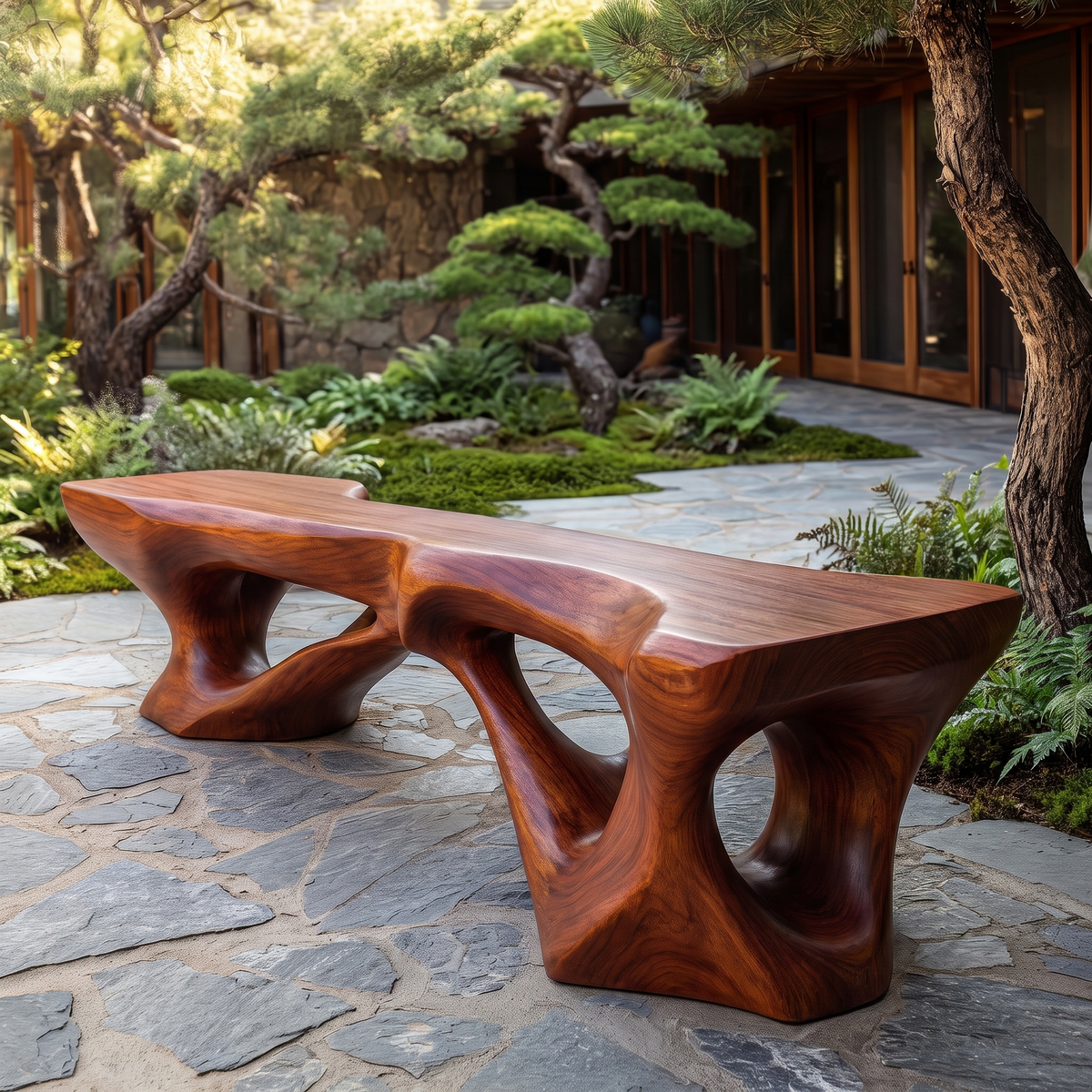 Kaelthorn Sculpted Solid Wood Outdoor Bench Mahogany - Timberustic Bench